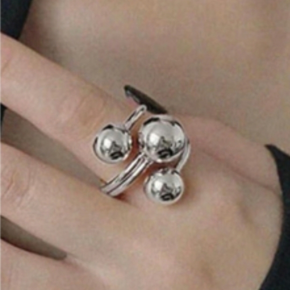 Womens Ball Round Silver Platinum Open Finger Ring Chunky Jewelry Adjustable - Picture 10 of 10